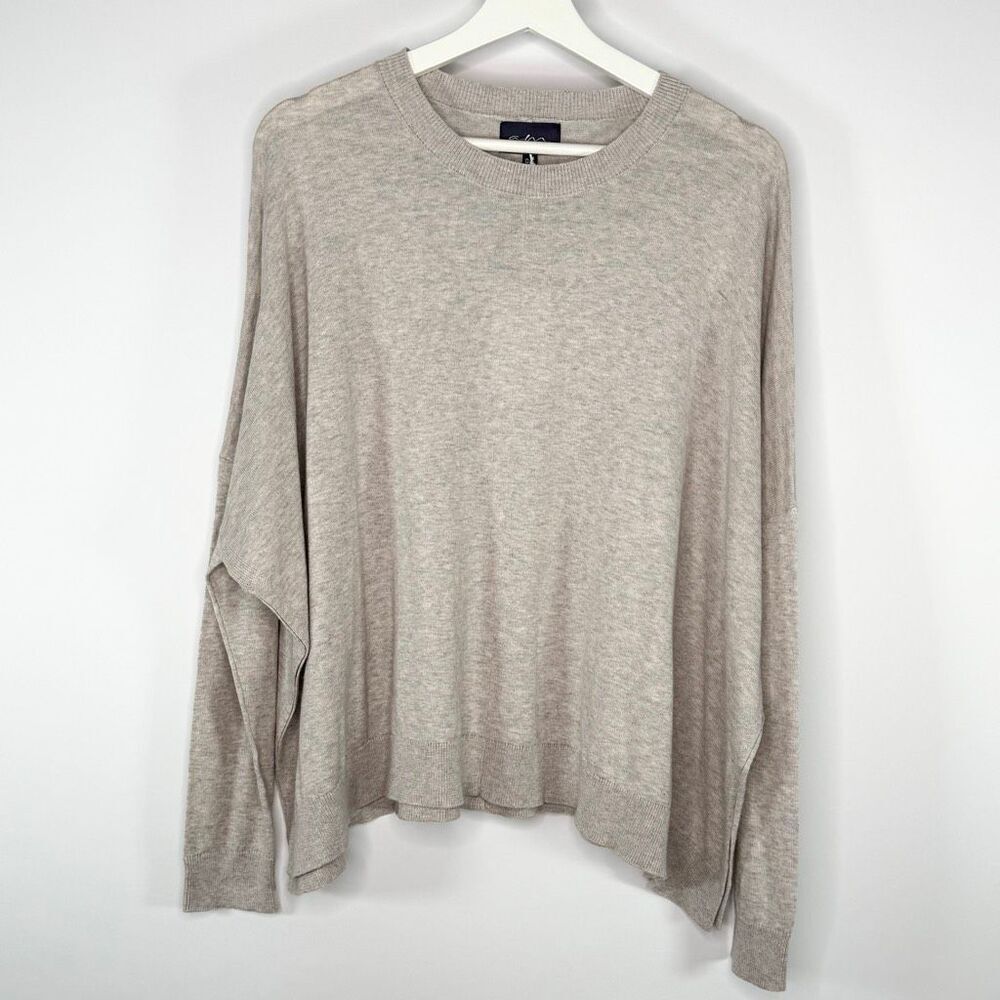 April Marin London One Size Heathered Taupe Cotton Cashmere Blend Sweater NWT